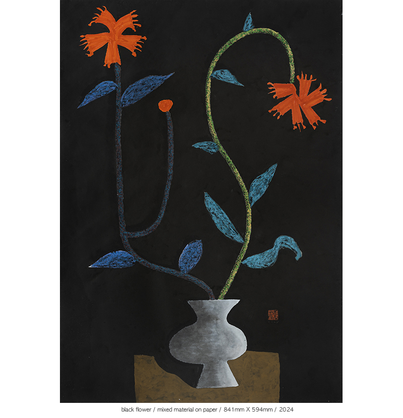 Jang Byeong Eun · Eastbrush · 张炳彥 · black_flower · mixed_material_on_paper · 841mm_x_594mm · 2024